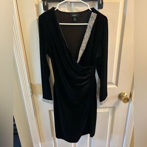 MSK Black Velvet Long-Sleeve Dress with Silver Sequin Trim